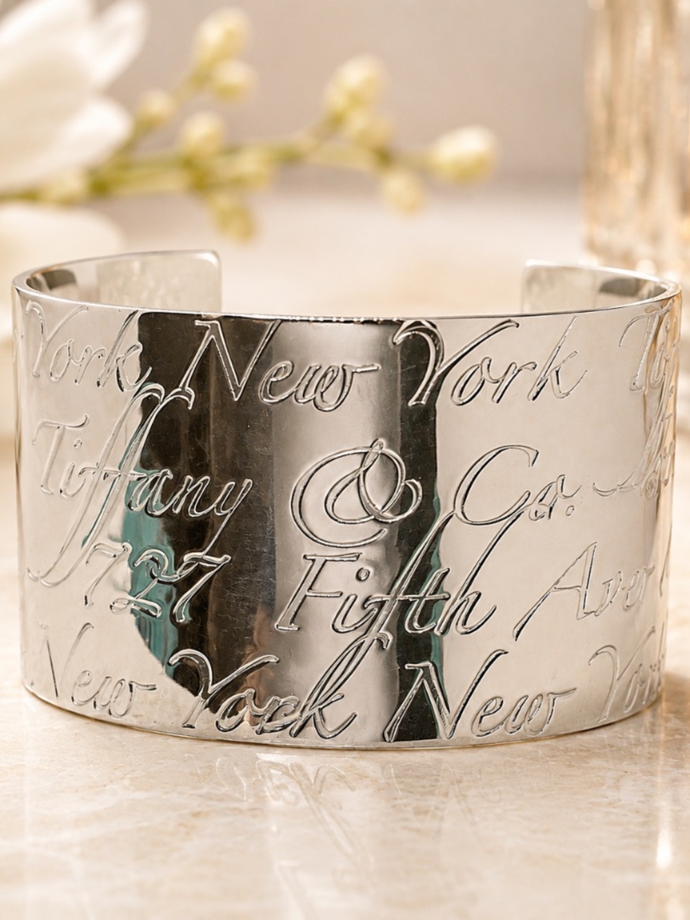 New Tiffany & Co Sterling Silver Notes Collection Wide Script Cuff Bracelet - Picture 1 of 7